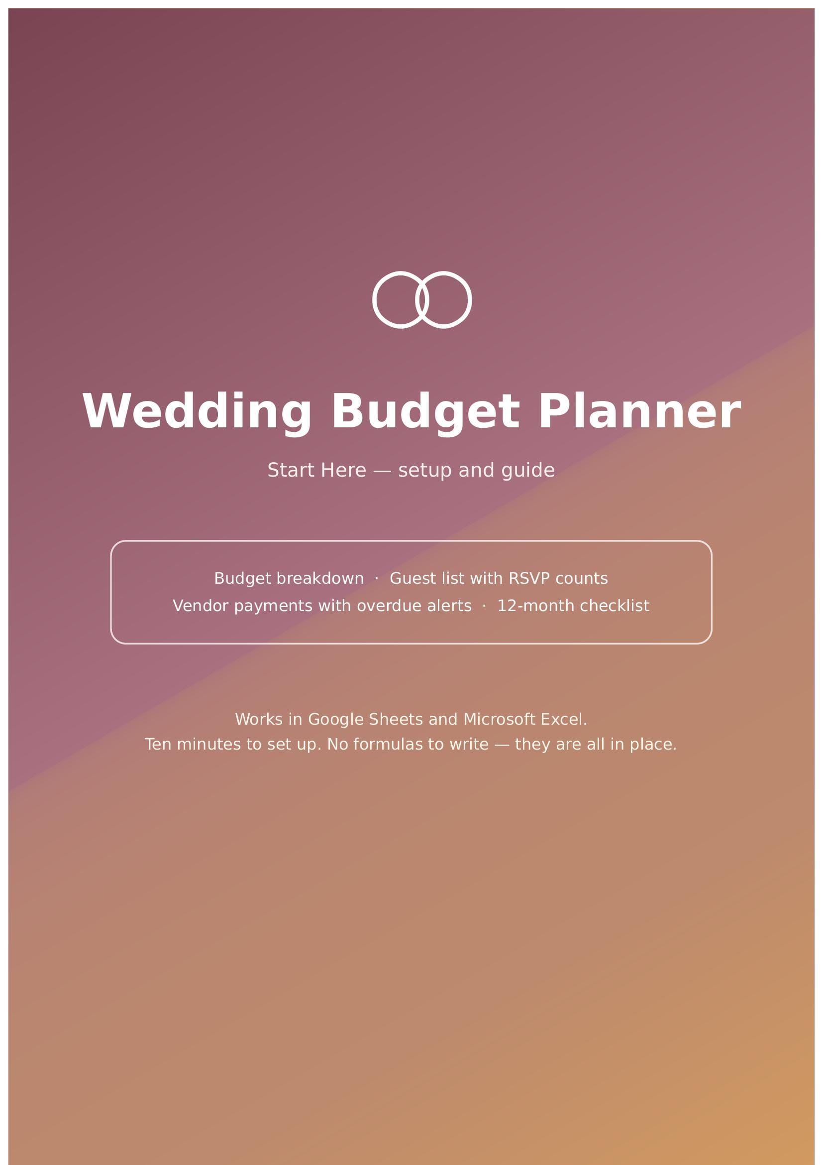 Wedding Budget Planner Spreadsheet — Budget, Guest List, Vendor Payments & Checklist (Google Sheets + Excel) cover
